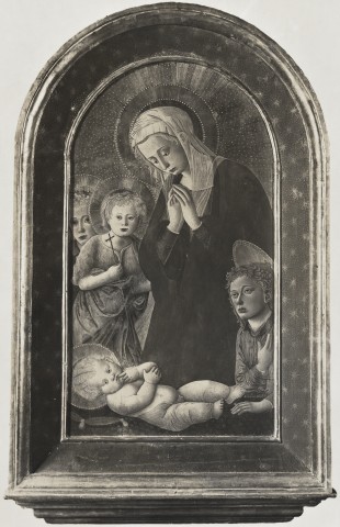 Anonimo — Pseudo Pier Francesco Fiorentino - sec. XV - Madonna in adorazione del Bambino con san Giovannino e angeli — insieme